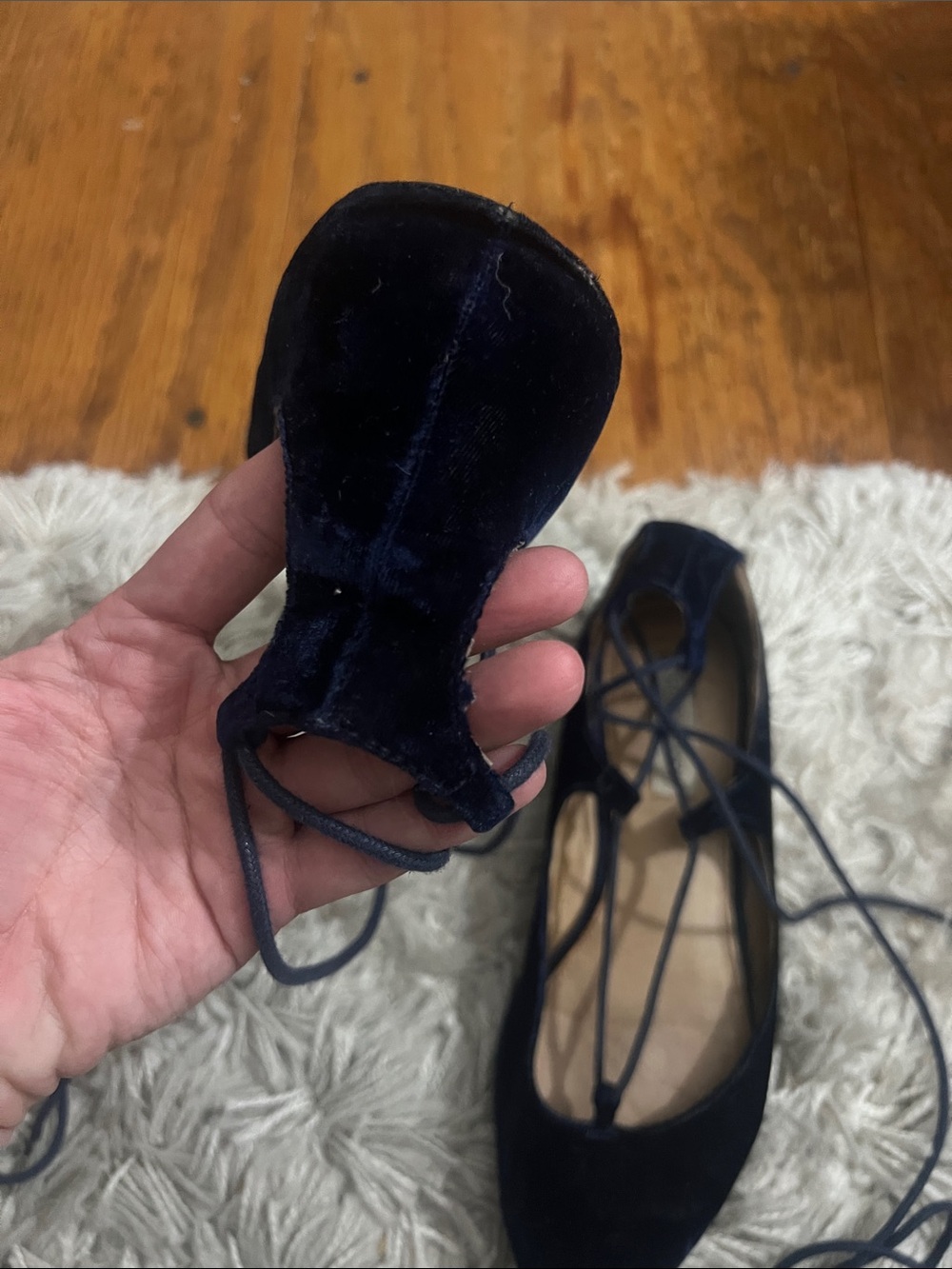 Steve Madden Women's Navy Velvet Lace-Up Pointed Velvet Flats in Navy - Picture 3 of 6